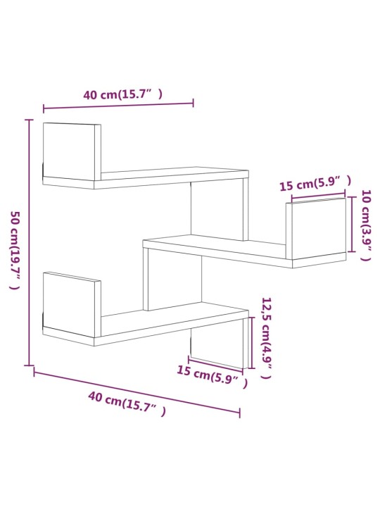 Seinäkulmahyllyt 2 kpl ruskea tammi 40x40x50 cm tekninen puu