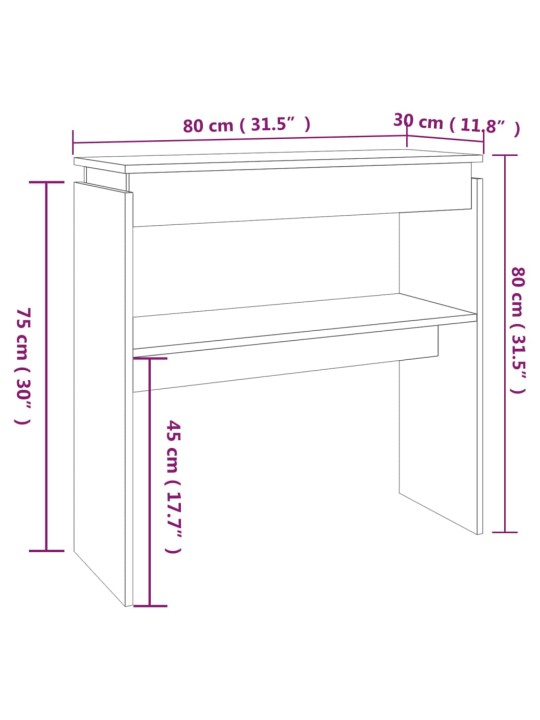 Konsolipöytä harmaa Sonoma 80x30x80 cm tekninen puu