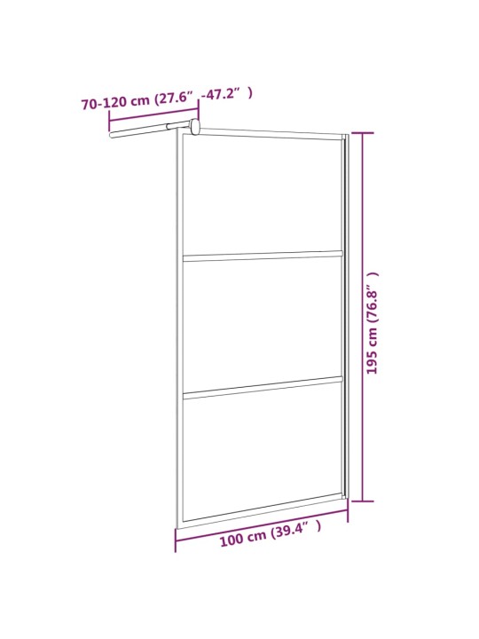 Walk-in suihkuseinäke 100x195 cm puolihuurrettu ESG-lasi musta