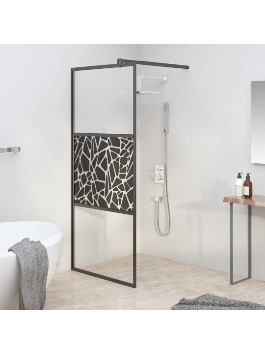 Walk-in suihkuseinäke 90x195 cm esg-lasi kivikuvioinnilla musta