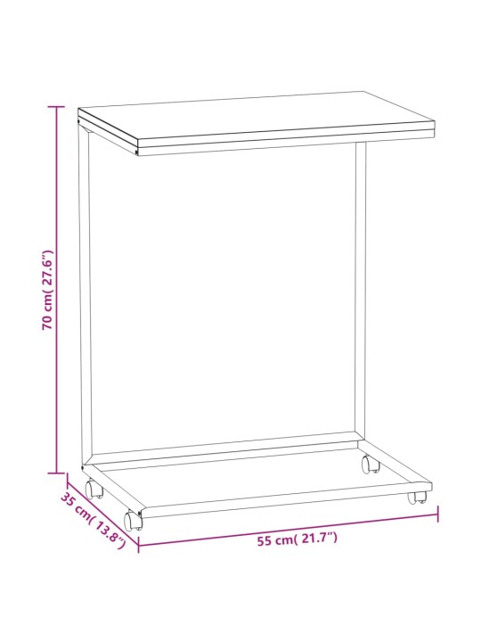 Sivupöytä pyörillä valkoinen 55x35x70 cm tekninen puu