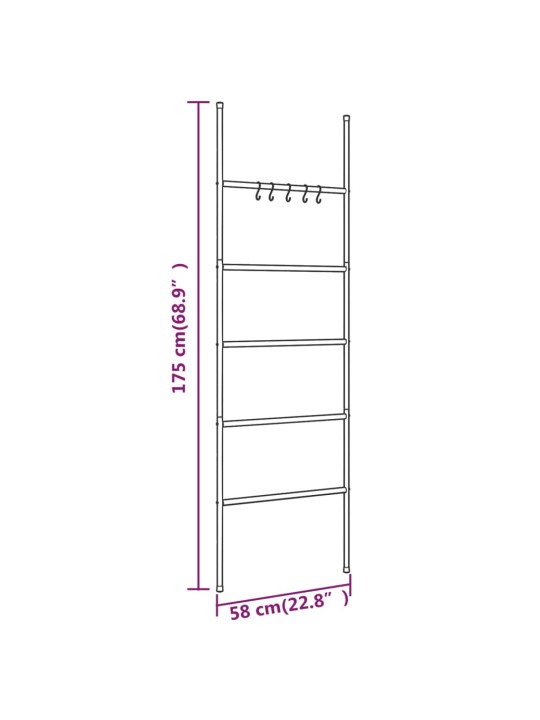 5-tasoiset Pyyhetelinetikkaat musta 58x175 cm rauta