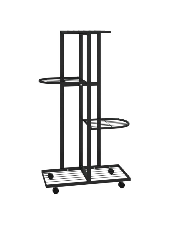 4-kerroksinen Kukkateline pyörillä 44x23x80 cm musta rauta
