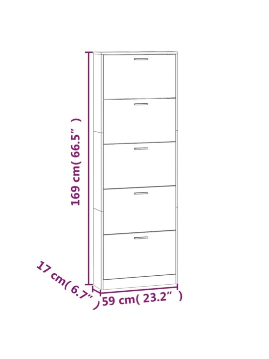 Kenkäkaappi musta 59x17x169 cm tekninen puu