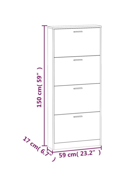 Kenkäkaappi musta 59x17x150 cm tekninen puu