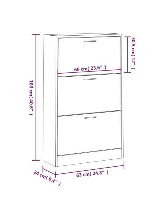 Kenkäkaappi betoninharmaa 63x24x103 cm tekninen puu