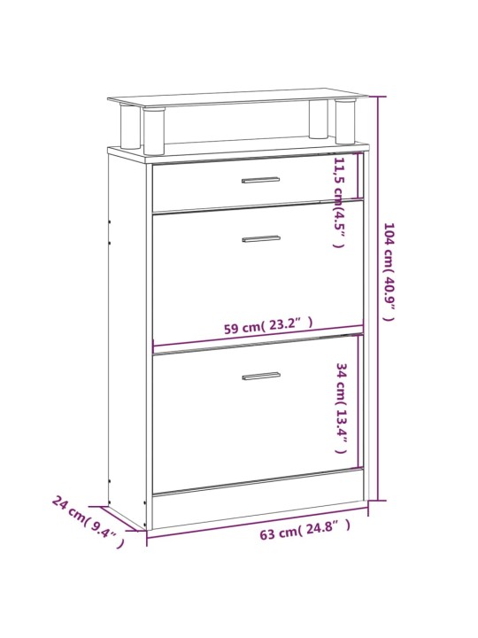 Kenkäkaappi betoninharmaa 63x24x104 cm tekninen puu