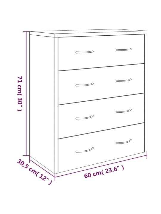 Senkki 4 vetolaatikolla 60x30,5x71 cm musta