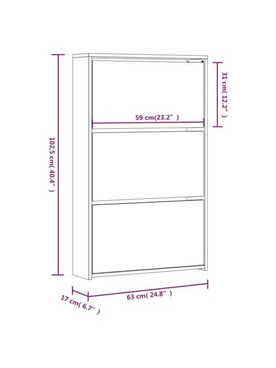 Kenkäkaappi peilillä 3-kerroksinen betoninharmaa 63x17x102,5 cm