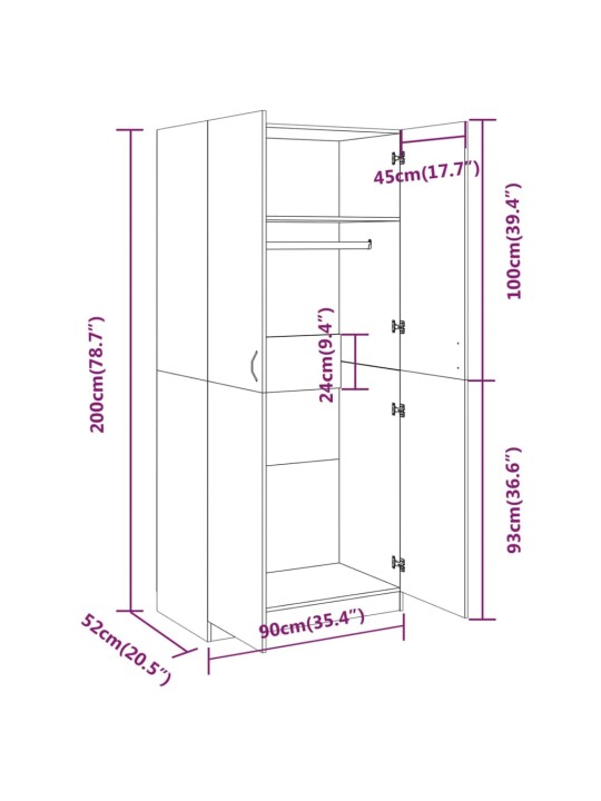 Vaatekaappi ruskea tammi 90x52x200 cm tekninen puu