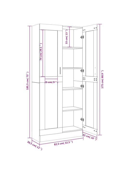 Vitriinikaappi savutammi 82,5x30,5x185,5 cm tekninen puu
