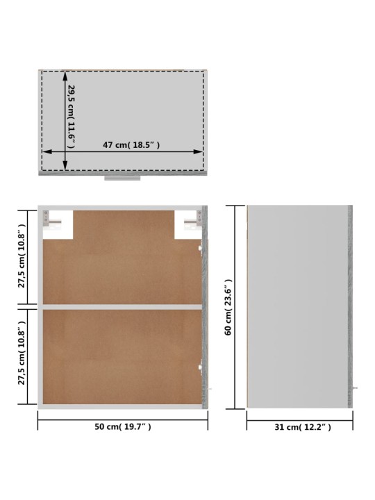 Riippuva kaappi harmaa Sonoma 50x31x60 cm tekninen puu