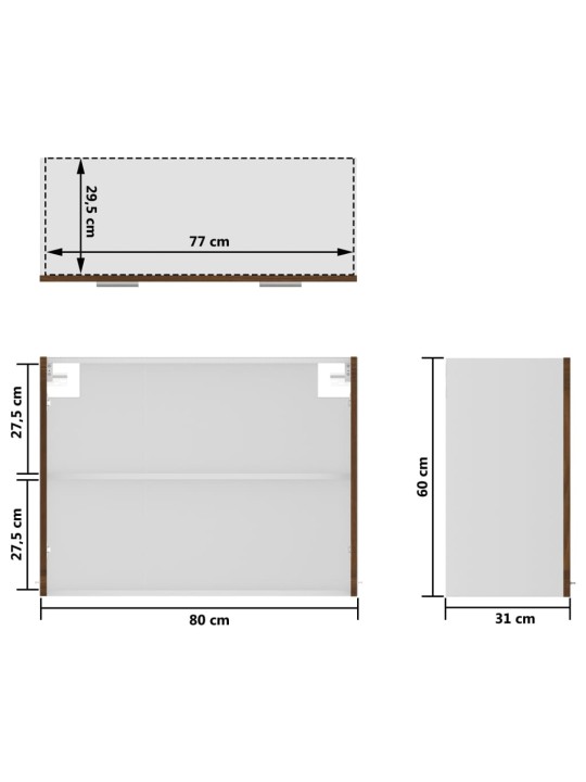Riippuva lasikaappi ruskea tammi 80x31x60 cm tekninen puu