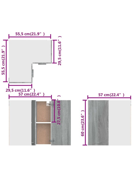 Riippuva kulmakaappi harmaa Sonoma 57x57x60 cm tekninen puu
