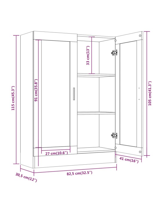 Vitriinikaappi ruskea tammi 82,5x30,5x115 cm tekninen puu