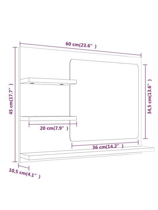 Kylpyhuoneen peili savutammi 60x10,5x45 cm tekninen puu