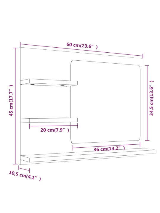 Kylpyhuoneen peili ruskea tammi 60x10,5x45 cm tekninen puu