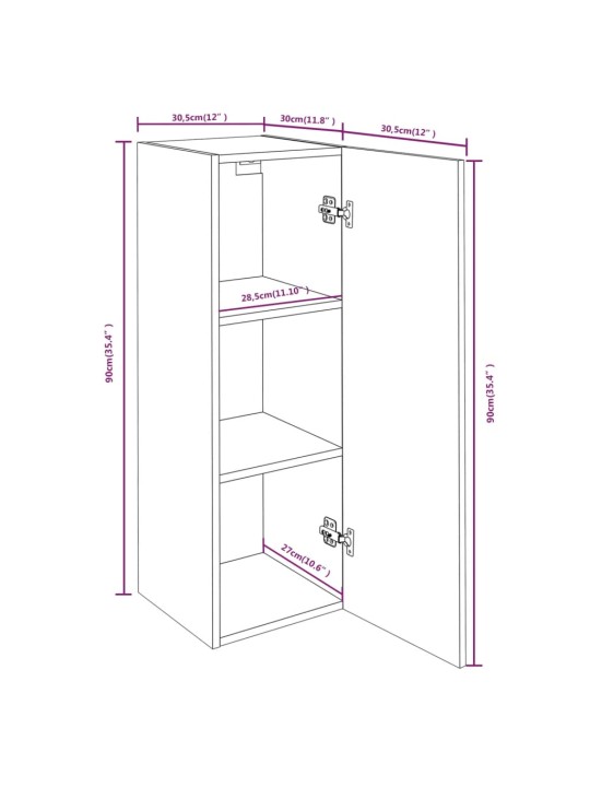 TV-taso 2 kpl ruskea tammi 30,5x30x90 cm tekninen puu