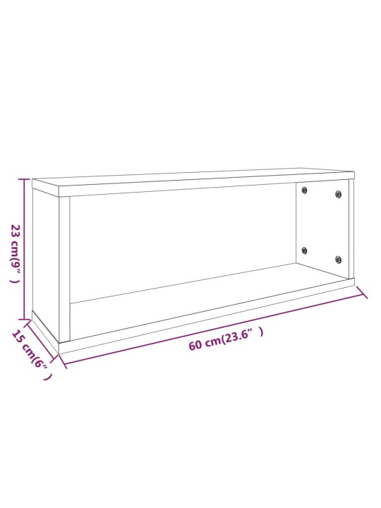 Seinäkuutiohyllyt 2 kpl savutammi 60x15x23 cm tekninen puu