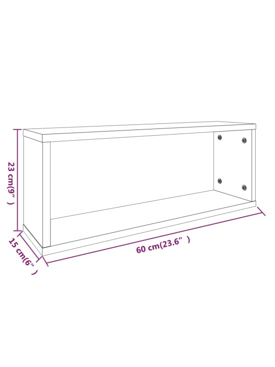 Seinäkuutiohyllyt 2 kpl harmaa Sonoma 60x15x23 cm tekninen puu