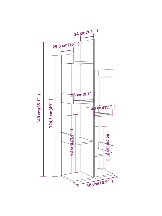 Kirjahylly ruskea tammi 48x25,5x140 cm tekninen puu