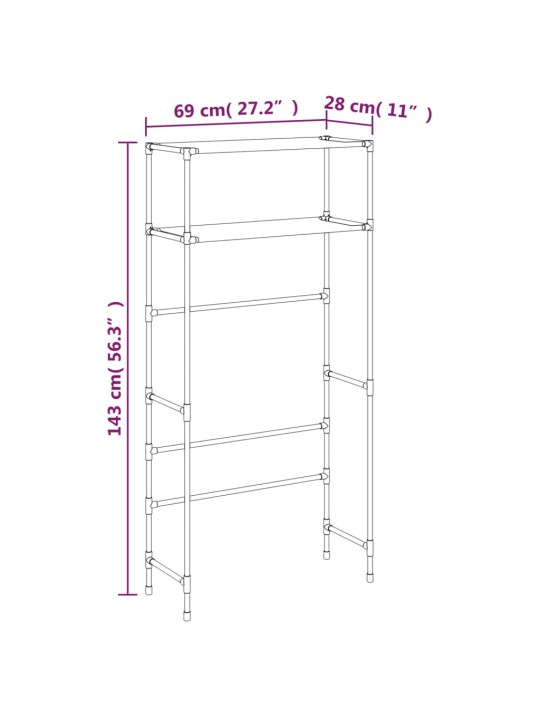 Säilytyshylly pesukoneen ylle 2 tasoa musta 69x28x143 cm rauta