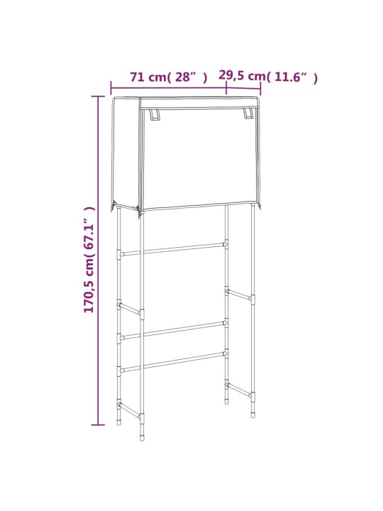 Säilytyshylly pesukoneen ylle 2 tasoa musta 71x29,5x170,5 cm