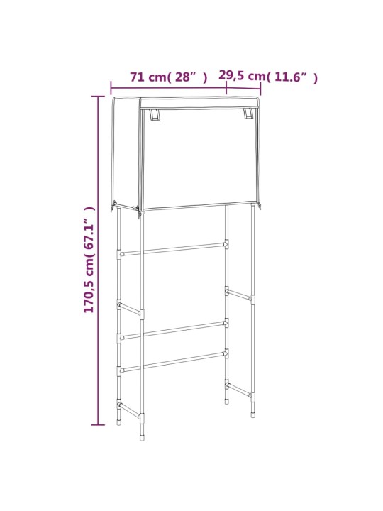 Säilytyshylly pesukoneen ylle 2 tasoa harmaa 71x29,5x170,5 cm