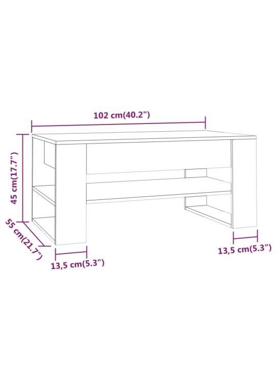 Sohvapöytä valkoinen 102x55x45 cm tekninen puu