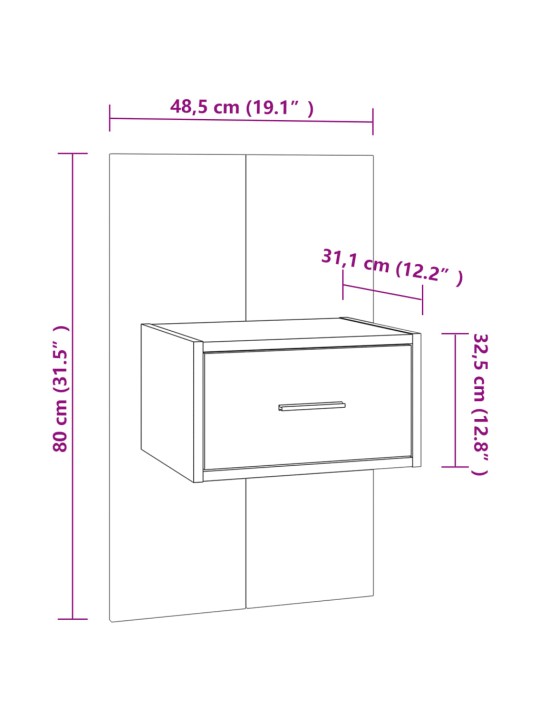 Seinäkiinnitettävä yöpöytä ruskea tammi