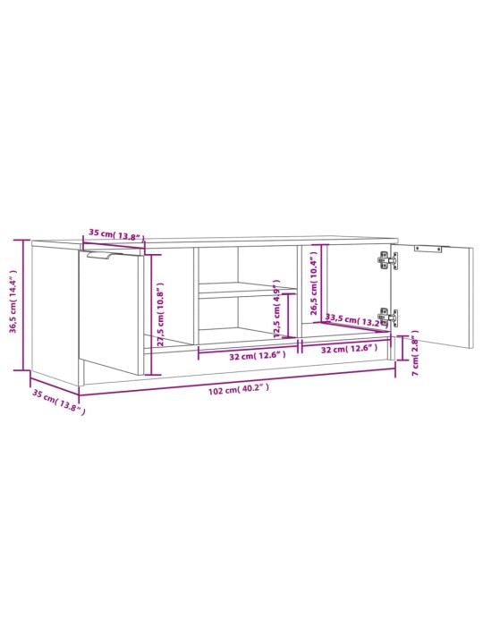 TV-taso ruskea tammi 102x35x36,5 cm tekninen puu