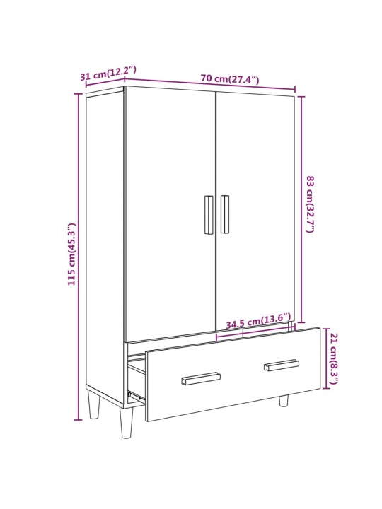 Kaappi musta 70x31x115 cm tekninen puu