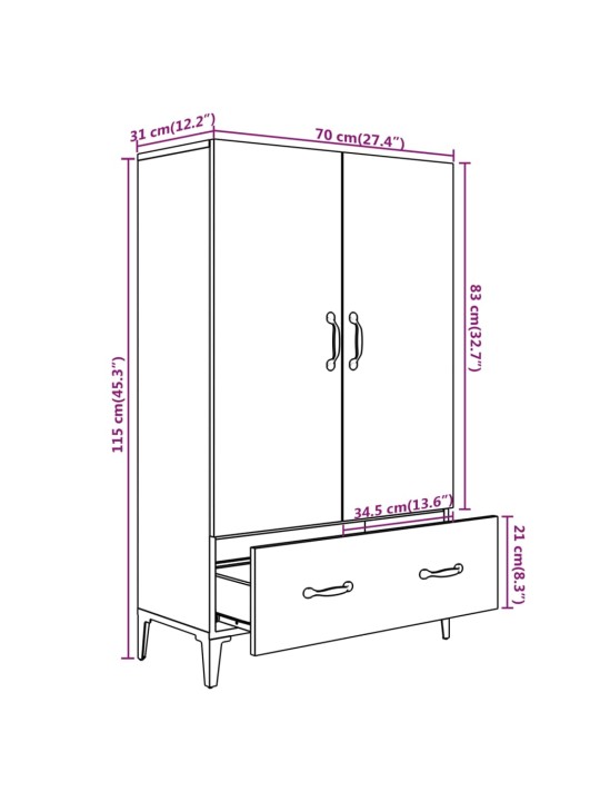 Kaappi betoninharmaa 70x31x115 cm tekninen puu