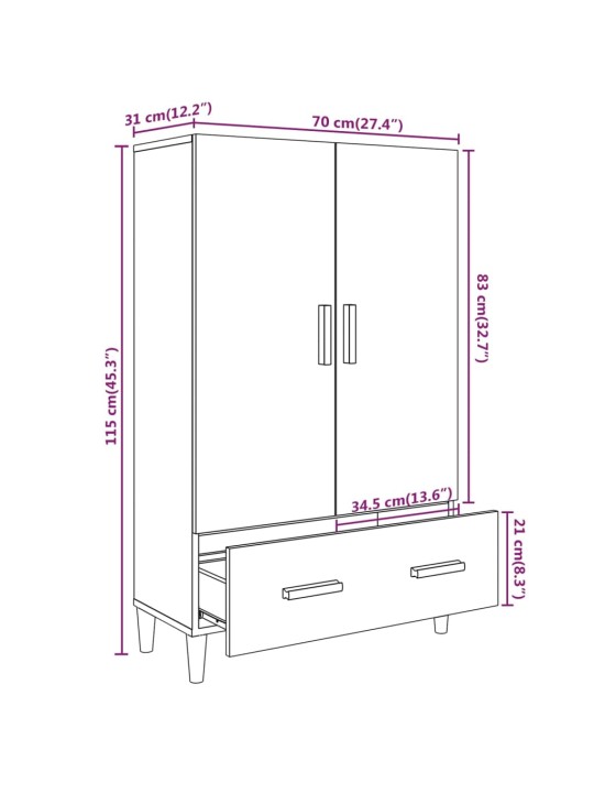 Kaappi ruskea tammi 70x31x115 cm tekninen puu