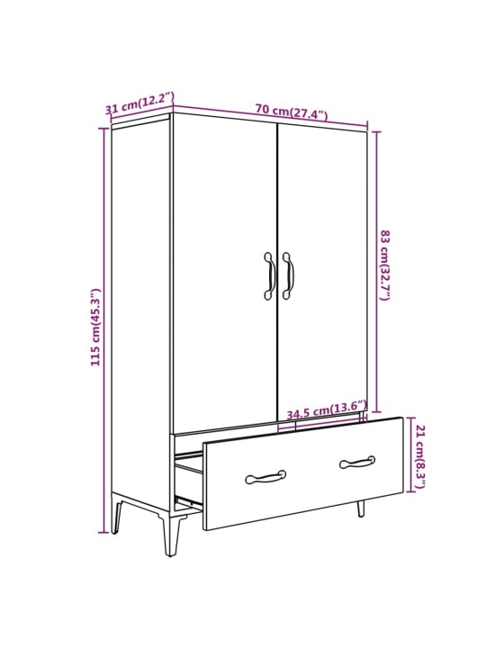 Kaappi harmaa Sonoma 70x31x115 cm tekninen puu