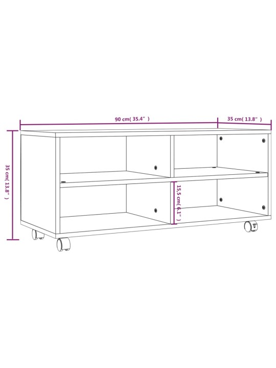 TV-taso rullapyörillä savutammi 90x35x35 cm tekninen puu