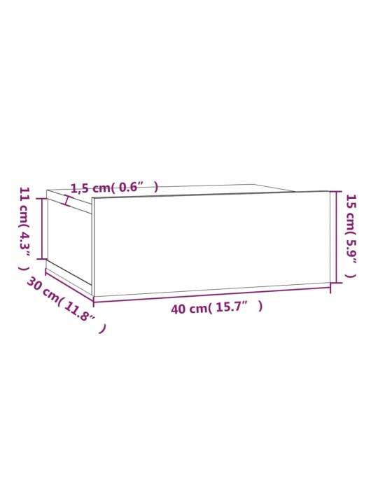 Kelluvat yöpöydät 2 kpl savutammi 40x30x15 cm tekninen puu