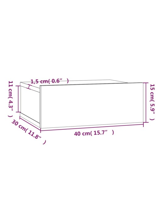 Kelluvat yöpöydät 2 kpl ruskea tammi 40x30x15 cm tekninen puu