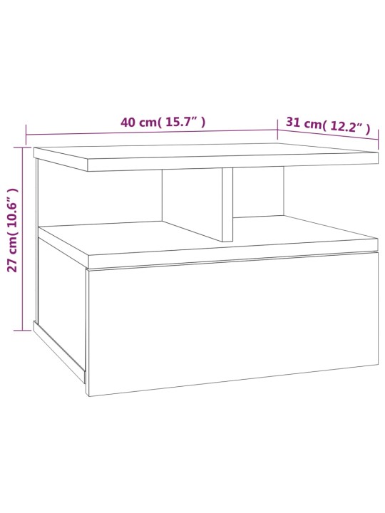 Kelluvat yöpöydät 2 kpl harmaa Sonoma 40x31x27 cm tekninen puu