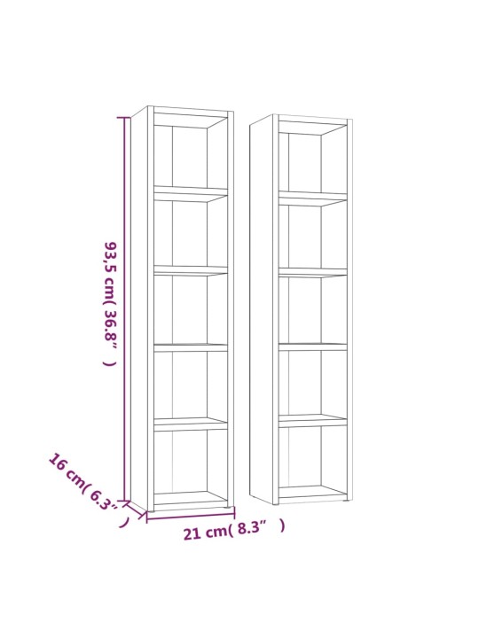 CD-hyllyt 2 kpl savutammi 21x16x93,5 cm tekninen puu