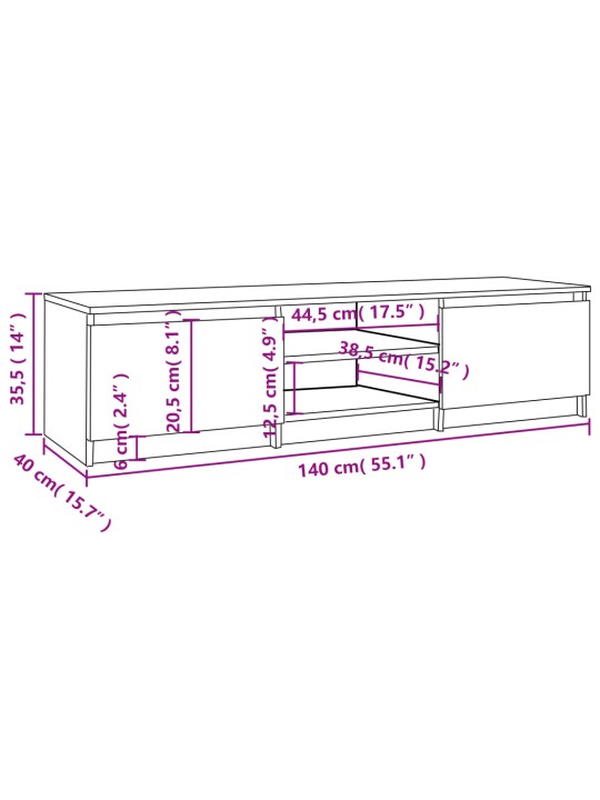 TV-taso ruskea tammi 140x40x35,5 cm tekninen puu