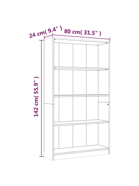 4-kerroksinen Kirjahylly savutammi 80x24x142 cm tekninen puu