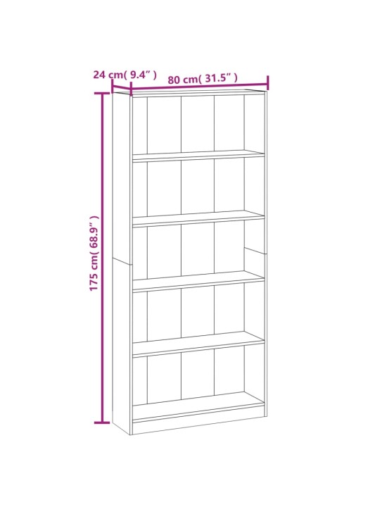5-kerroksinen Kirjahylly harm. Sonoma 80x24x175 cm tekninen puu