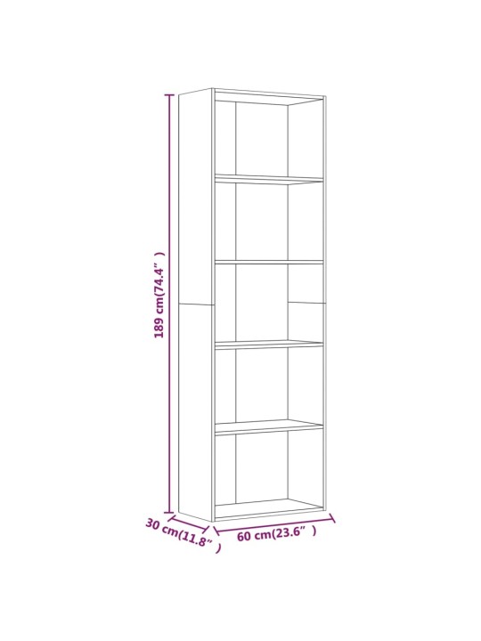 5-kerroksinen Kirjahylly savutammi 60x30x189 cm tekninen puu