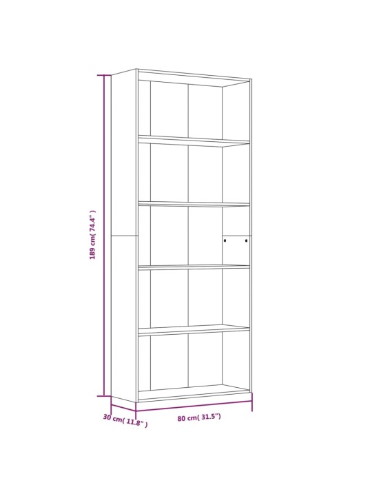 5-kerroksinen Kirjahylly harm. Sonoma 80x30x189 cm tekninen puu