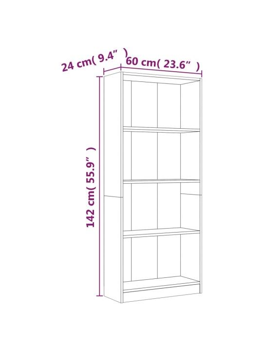 4-kerroksinen Kirjahylly savutammi 60x24x142 cm tekninen puu