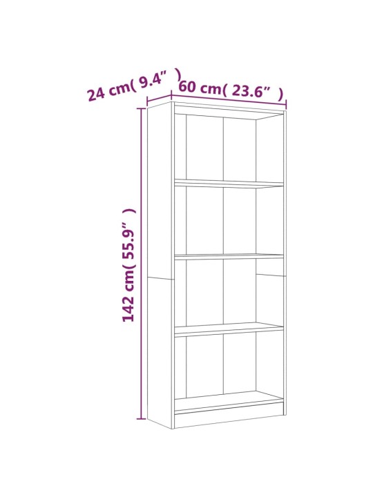 4-kerroksinen Kirjahylly ruskea tammi 60x24x142 cm tekninen puu