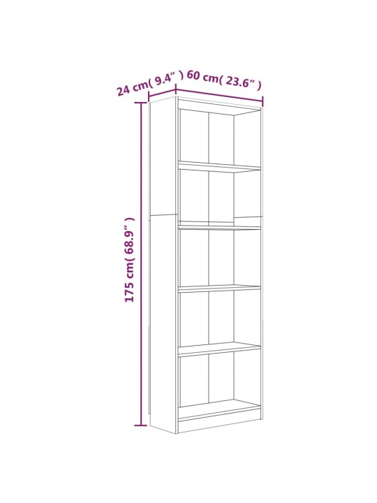 5-kerroksinen Kirjahylly harm. Sonoma 60x24x175 cm tekninen puu