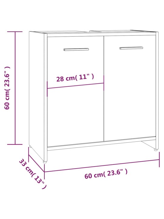 Kylpyhuoneen kaappi ruskea tammi 60x33x60 cm tekninen puu