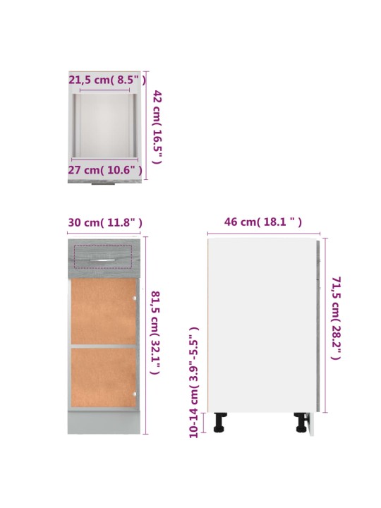 Alakaappi laatikolla harmaa Sonoma 30x46x81,5 cm tekninen puu